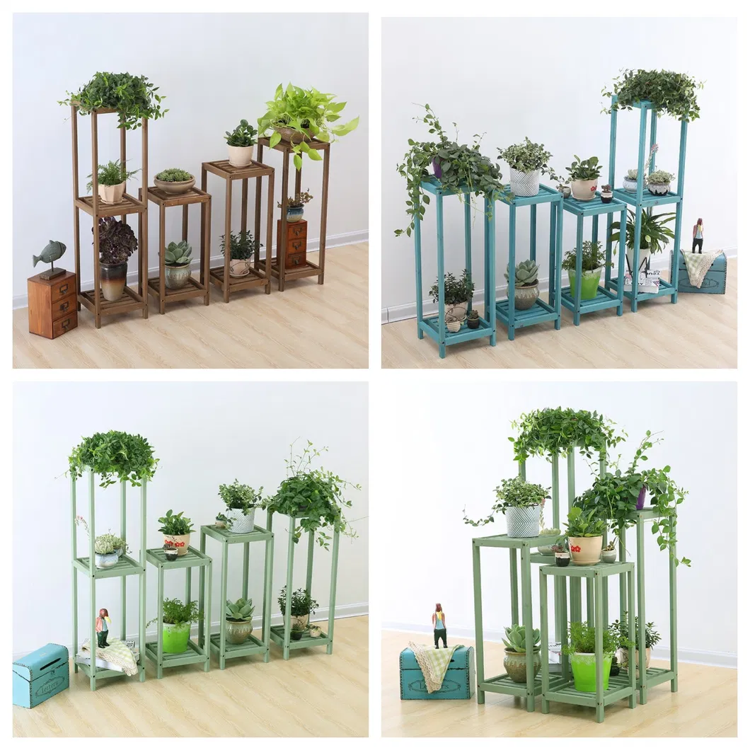 Three - Layer or Tour - Layer Square Wooden Flower Display Rack for Living Room