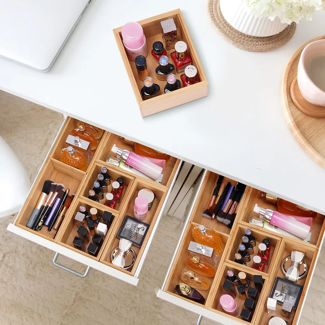 Compact 6-Pack Bamboo Storage Box Set for Bathroom, Office & Tea Storage & Cutlery & Drawer