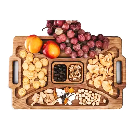 19X11.5 Inch Large Divided Wood Charcuterie Board Snack Plates Serving Tray with Handles for Party