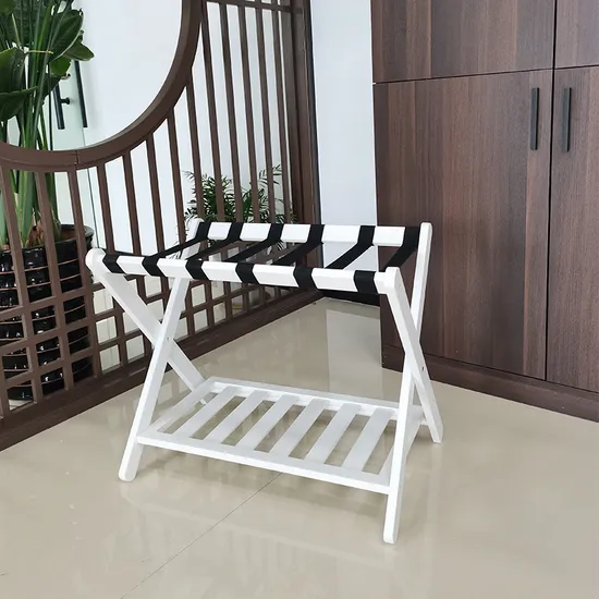 Hotel Room Floor-Standing Foldable Bamboo and Wood Luggage Rack Luggage Storage Slipper Rack.