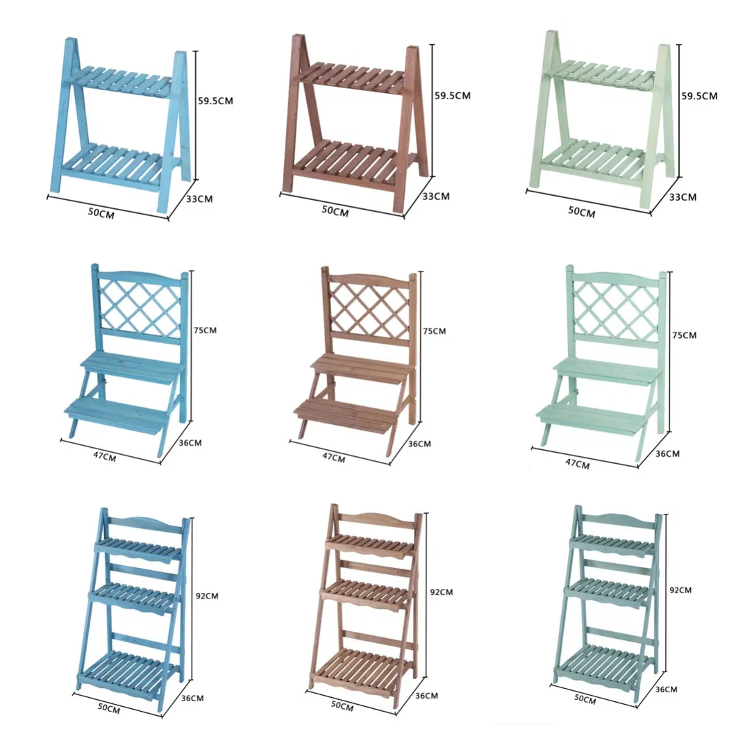 Foldable Five - Layer Step - Type Storage Rack Solid Wood Flower Rack for Succulent Plants