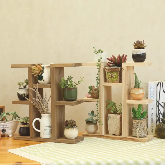 Multi-Layer Desktop Solid Wood Flower Stand Shelf for Book / Toys / Plants