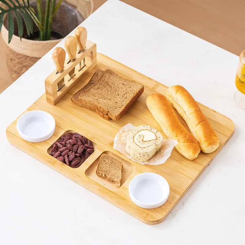 High Quality Square Bamboo Cheese Board Set with Stainless Steel Knife