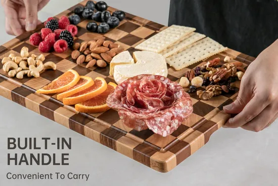 End Grain Rubber Wood Vegetable and Fruit Cutting Board for Kitchen
