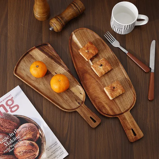 Handmade Mush-Room Shaped Acacia Wood Serving Plate with Unique Carvings