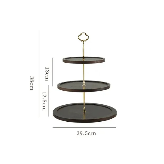 Black Color Rustic Style 3 Tier Bamboo Cake Stand with Metal Handle