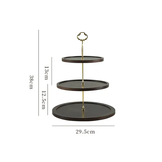 Black Color Rustic Style 3 Tier Bamboo Cake Stand with Metal Handle