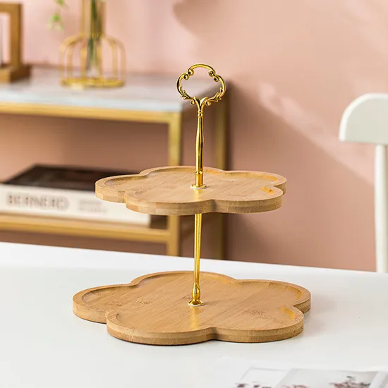 Elegant Flower Shape 2 Tier Bamboo Cake Display Stand for Luxury Events