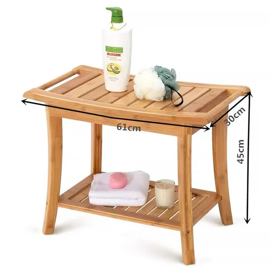 Thickened Bamboo Bathroom Stool with Towel Hanging Function