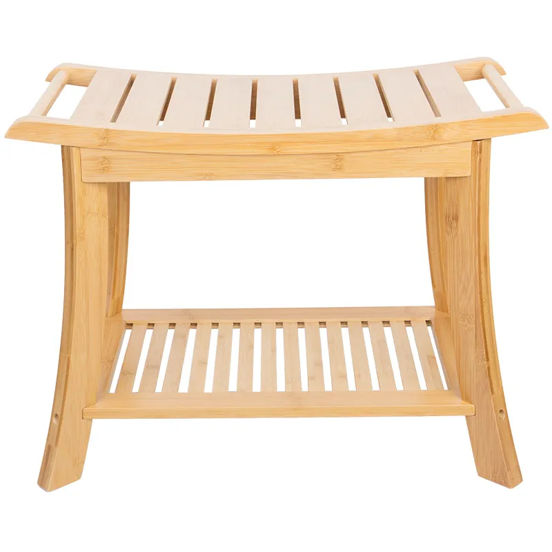 Thickened Bamboo Bathroom Stool with Towel Hanging Function