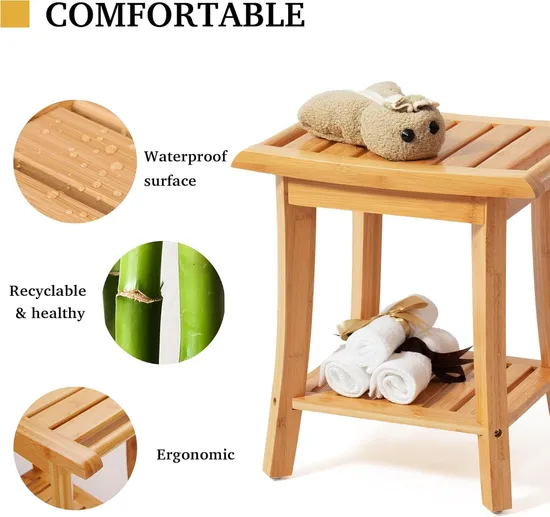 Household Bamboo Bathroom Shower Bench with Towel Hange