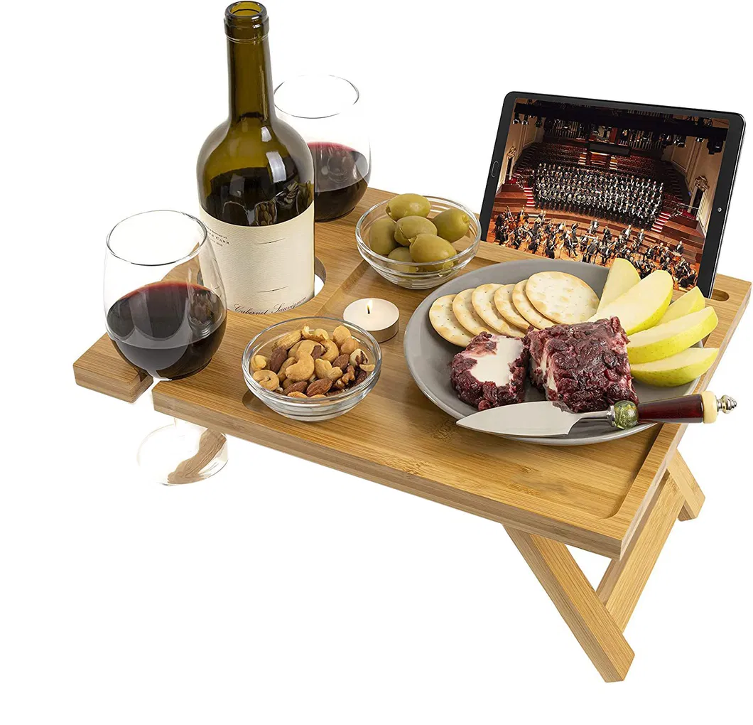 Portable Outdoor Bamboo Wood Beach Wine Rack Wine Table for Picnic