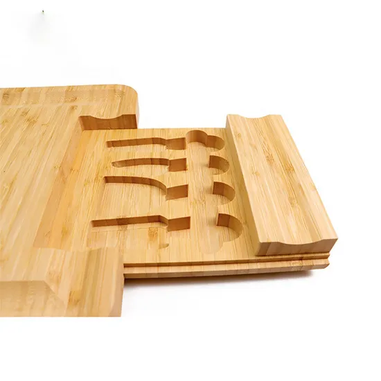 13 Inch Square Bamboo Cheese Board with Drawer and Knives Set From Fujian Factory