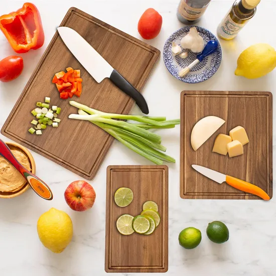 Rectangle Acacia Wood Kitchen Chopping Block Set with Holder