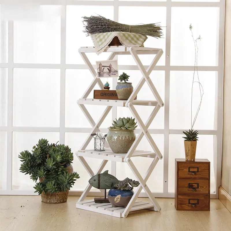 4 Tier Foldable Wooden Plant Stand Pot Shelf Outdoor Flower Storage Rack