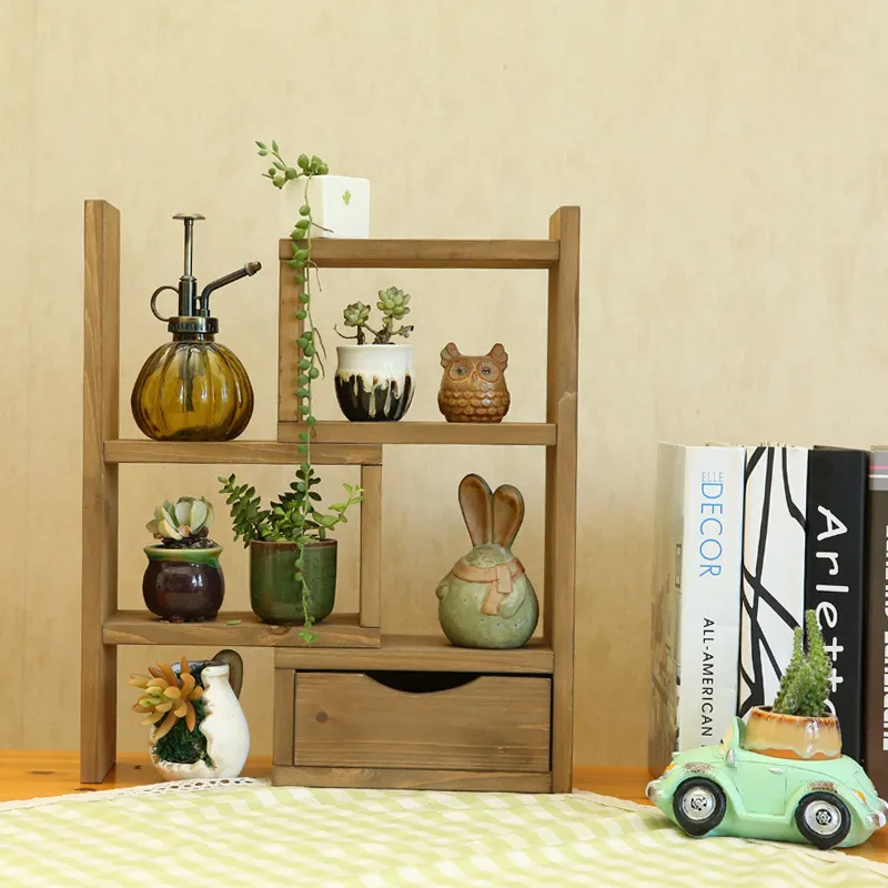 Extendable Multi-Layer Solid Wood Table Shelf Vintage Shelf Bay Window Office Flower Stand