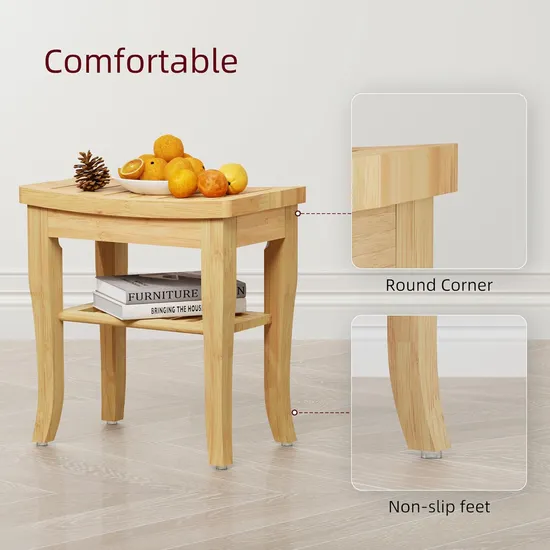 Bamboo Shower Stool Shower Bench with 2-Tier Storage Shelf for Bathroom