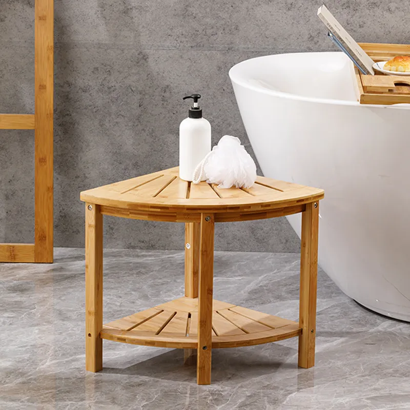 Fan-Shaped Wood Corner Storage Stool Bamboo Bathroom Corner Stool Bath Stool