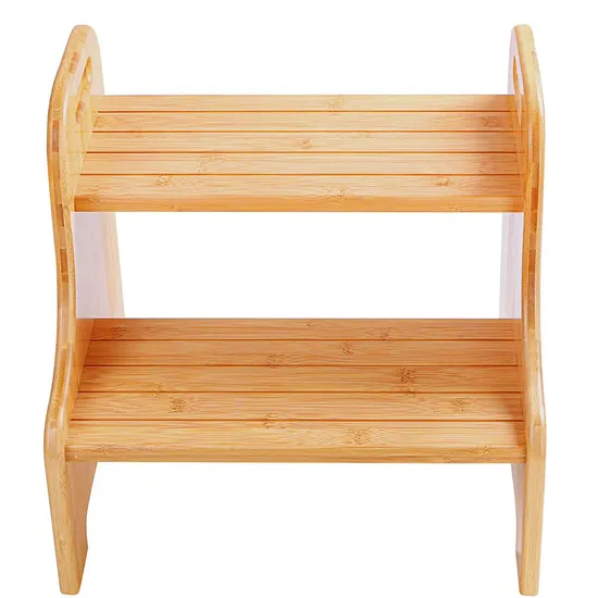 Bamboo Children Footstool for Living Room with 2-Layer Anti-Slip Treadboard. Bamboo Stool.