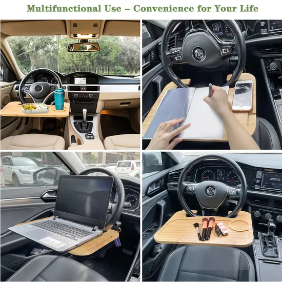 Double-Sided Bamboo Car Tray for Eating and Work