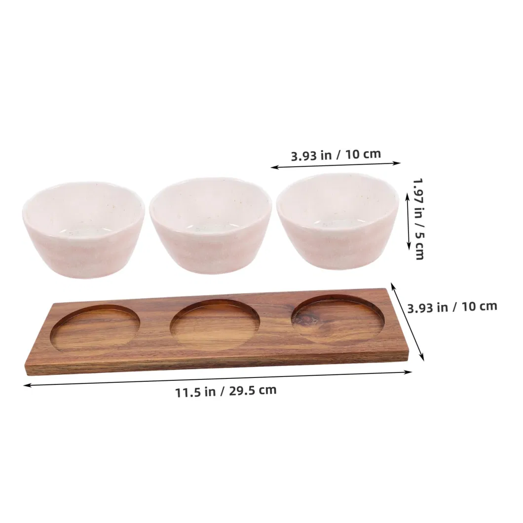Stylish Ceramic Snack Serving Bowl Set with Wooden Tray for Fruit, Snacks & Desserts