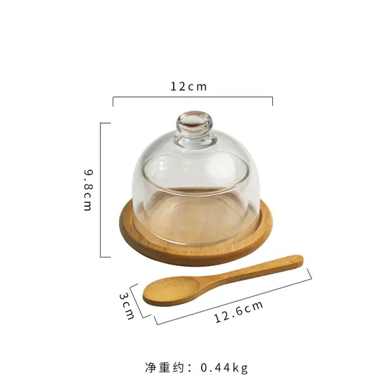 3 Sets Bamboo Cake Stand Dessert Tray Butter Dish with Glass Lid