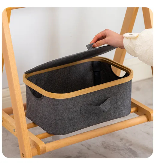 Bamboo Fabric Desktop Storage Container Storage Basket with Lid