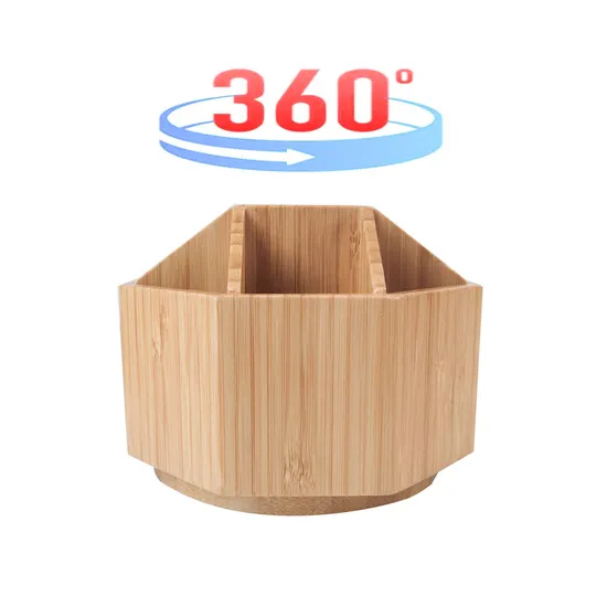 Rotating Bamboo Desk Organizer Art Supply Caddy Holds Marker Pen Brush Storage Box for Office School