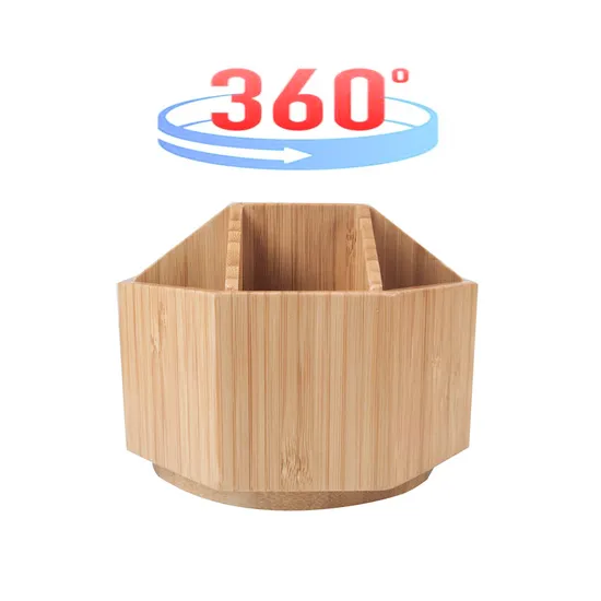 Rotating Bamboo Desk Organizer Art Supply Caddy Holds Marker Pen Brush Storage Box for Office School