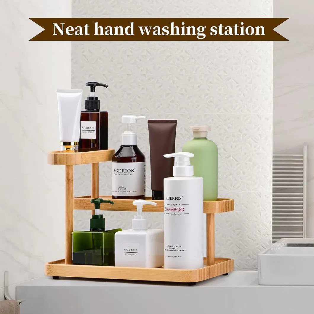 Wooden Desktop Storage Rack Bamboo Desk Organizer for Cosmetics