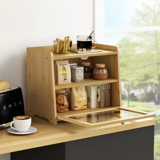 Wholesale Natural 2 Layer Bamboo Bread Storage Bin Food Storage Box