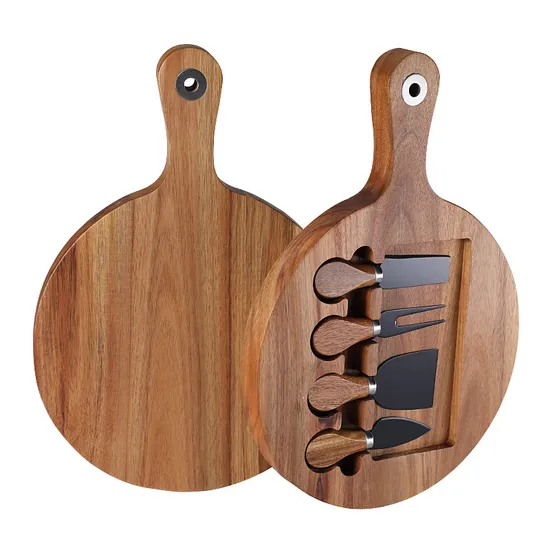 Manufacture Acacia Cheese Board Set with Gold Color Knives Set for Exclusive Collections