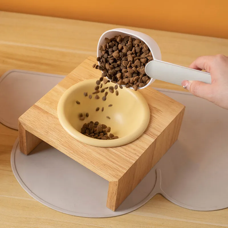 Pet Supply Ceramic Cat and Dog Bowls with Bamboo Stand