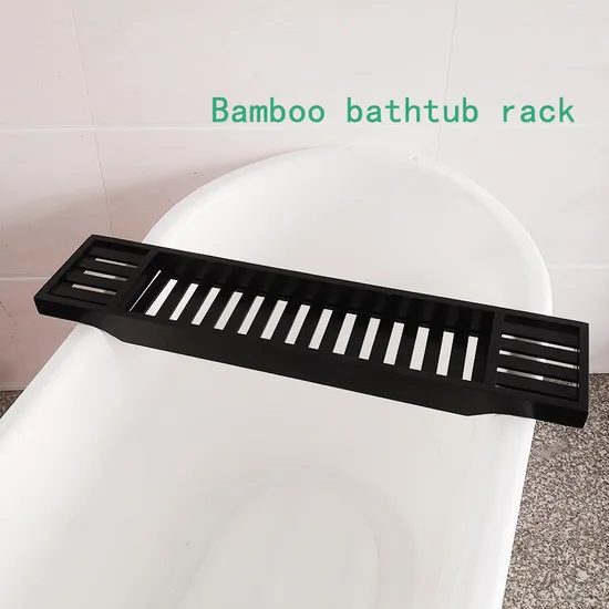Black Color Bamboo Bathtub Caddy Tray Reading Rack Tablet Holder