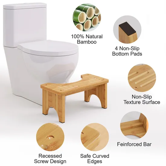 Natural Non - Slip Bamboo Squatting Toilet Stool for Adults and Children