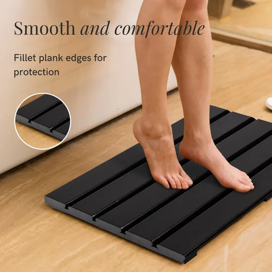 Black Color Household Bamboo Bath Mat for Bathroom