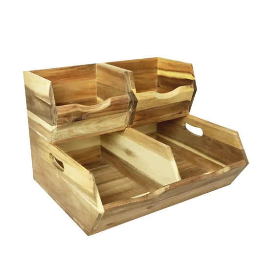 Stackable Wooden Storage Basket Pantry Storage Bins Set of 3
