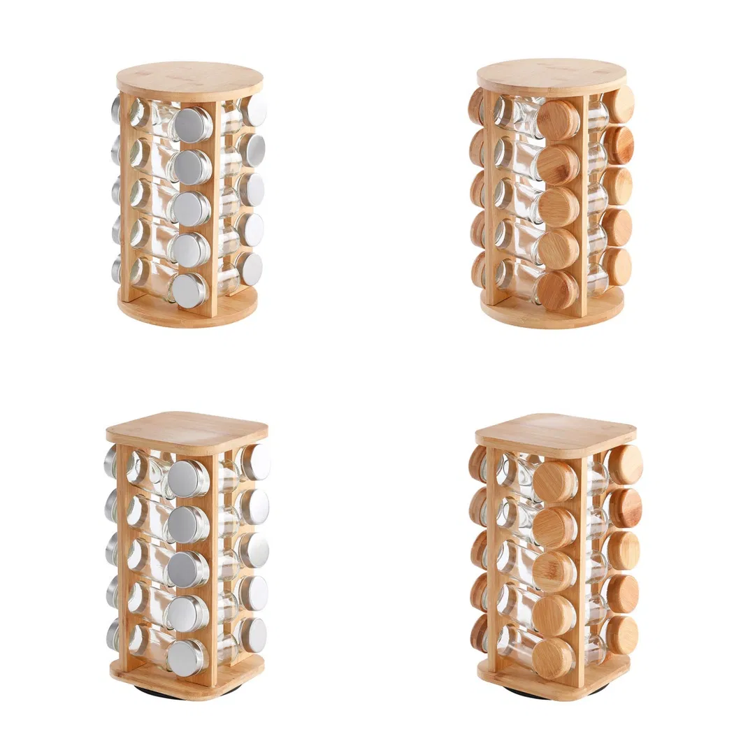 20-Jar Revolving Bamboo Spice Holder for Cabinet Use
