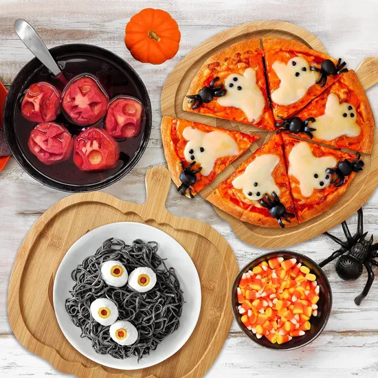 Halloween Pumpkin GOST Bamboo Plate Wooden Tray for Dinner / Fruits / Snack / Desserts/ Candies
