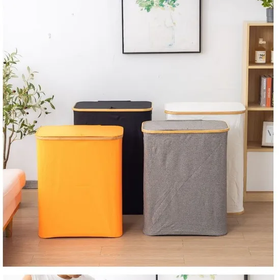 Modern Simple Dustproof and Covered Bamboo Fabric Laundry Basket for Storage