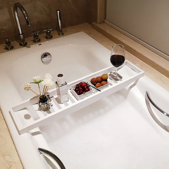 White Color Bamboo Bathtub Tray Table for Bathroom