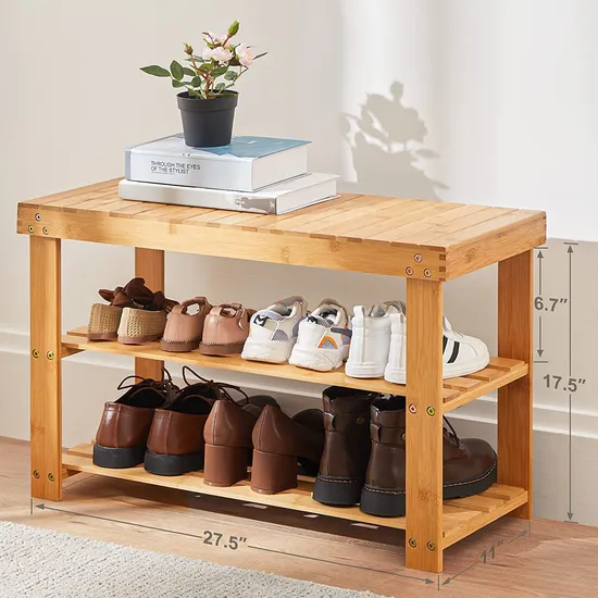 3-Tiers Bamboo Shoes Rack Shelf Organizer for Entryway