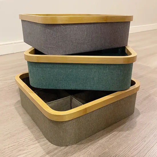 Waterproof Foldable Three - Compartment Fabric Laundry Baskets Sundries Baskets with Bamboo Shelf