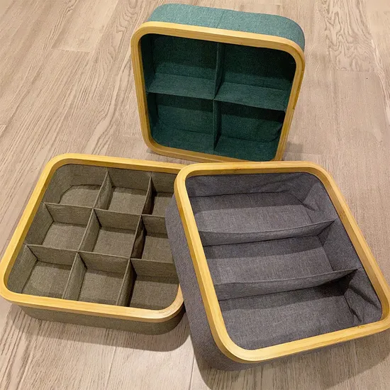 Bamboo Circle Oxford Cloth Fabric Drawer Storage Box for Household Underwear, Sock, Sundries and Snack Classification