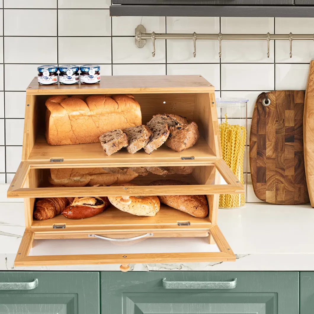 2-Tier Large Capacity Food and Bread Storage Bin Bread Box for Kitchen Counter