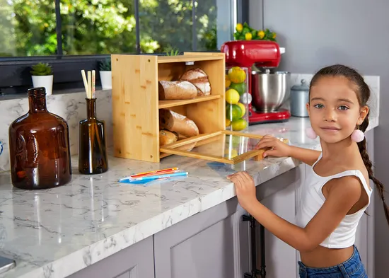 Transparent Rectangular Bamboo Bread and Pastry Storage Box for Snack