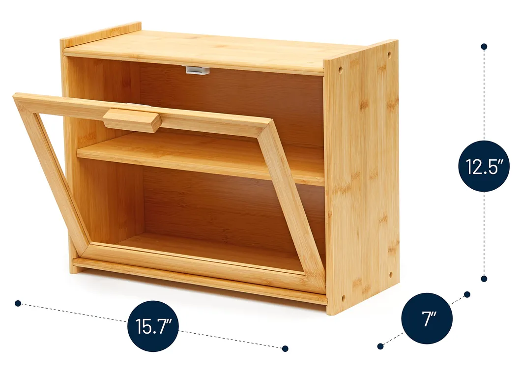 Transparent Rectangular Bamboo Bread and Pastry Storage Box for Snack