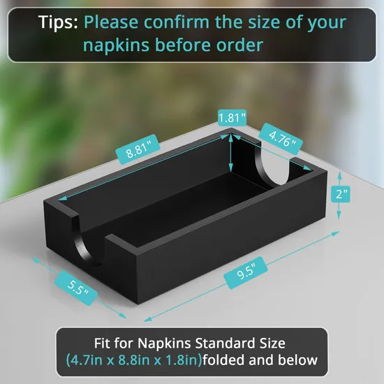 Black Rectangle Bamboo Napkin Holder Paper Towel Dispenser