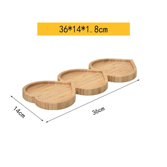Elegant Heart Shaped 2 Divide Bamboo Wooden Platter for Charcuterie & Side Dishes