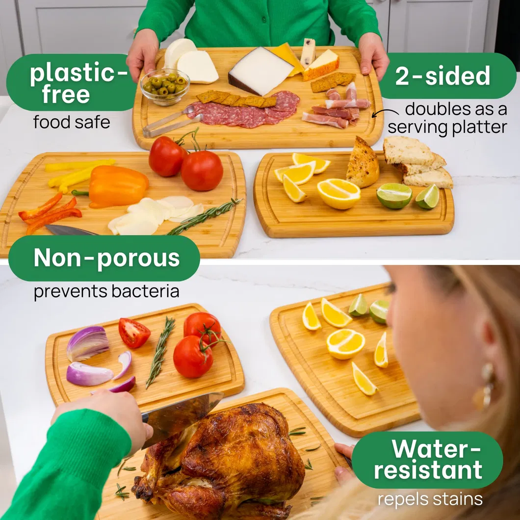 Large Bamboo Chopping Block Set of 3 for Fruit Vegetable Cutting